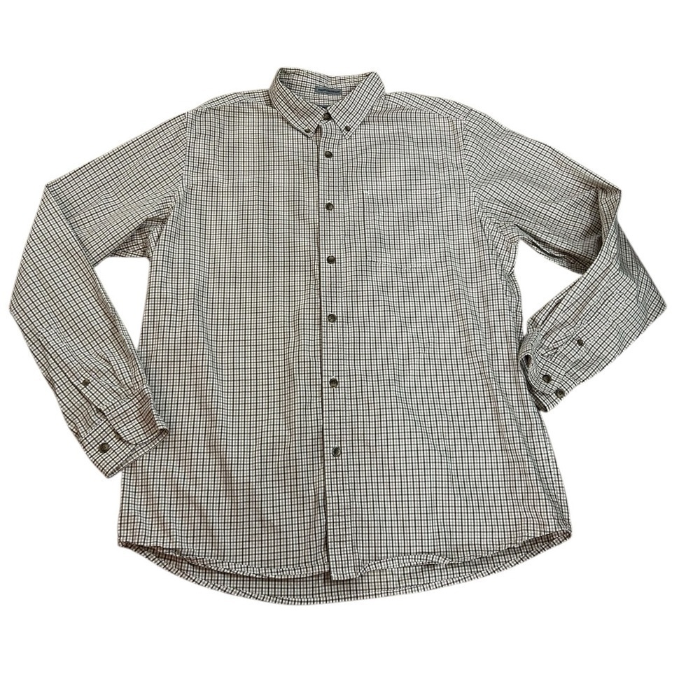 Guide Series Brown Checkered Plaid 100% Cotton Long Sleeve Button Up Mens Large